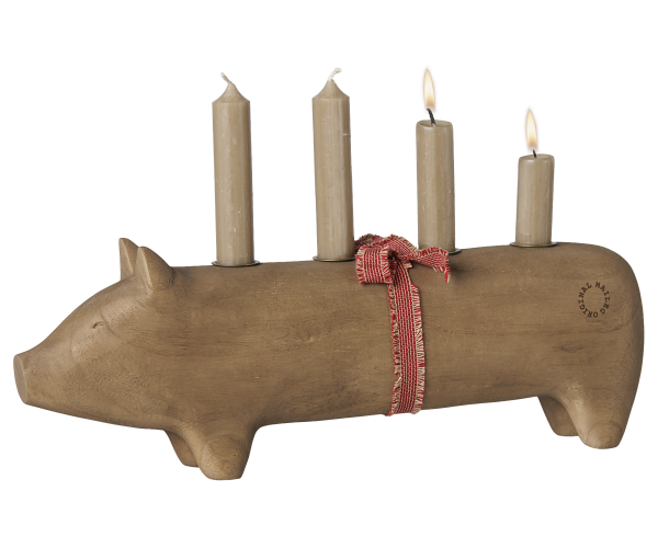 Holzschwein *4 Kerzen* natur groß