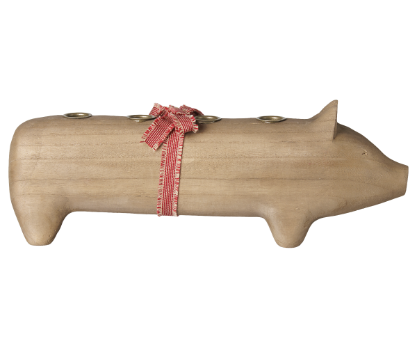 Holzschwein *4 Kerzen* natur groß