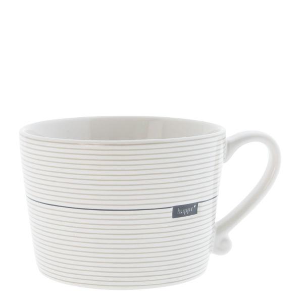 Mug white *Stripes titane Happy*