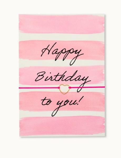 Armband m. Karte *Happy Birthday to you-Herz* pink