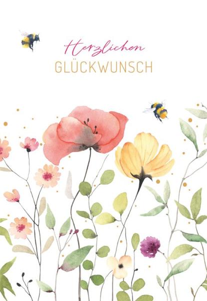 Doppelkarte *Herzlichen Glückwunsch-Mohnblumen*