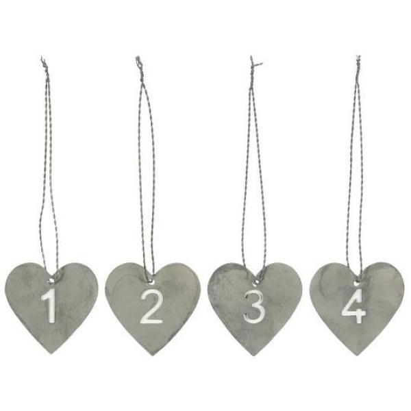 Adventskranzzahlen 1-4 *Herz* zink
