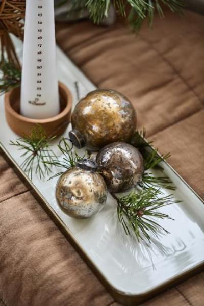 Christbaumkugel pebbled Glas *weiß-messing* 8 cm