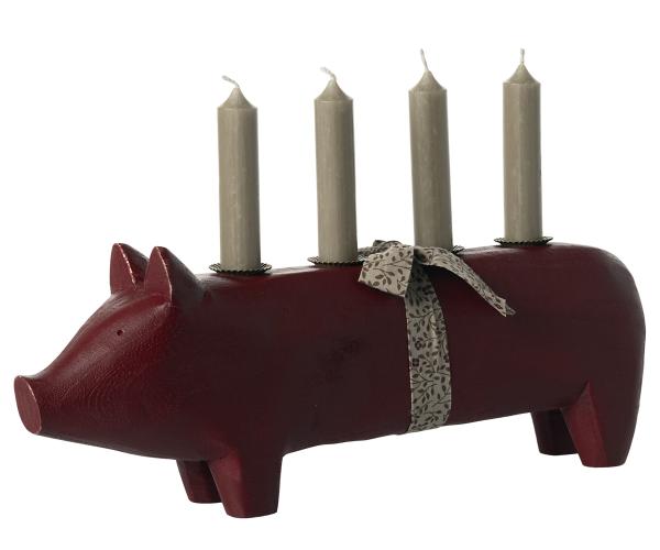 Holzschwein 4 Kerzen *rot* groß