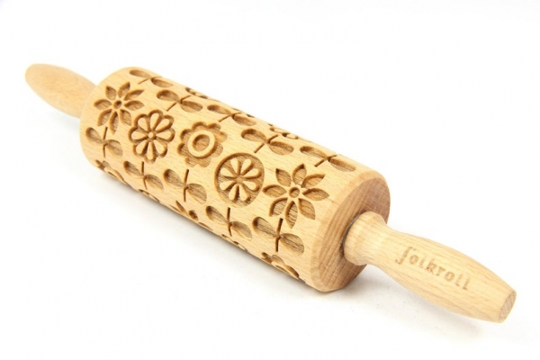 Nudelholz graviert *Skandinavische Blumen* klein