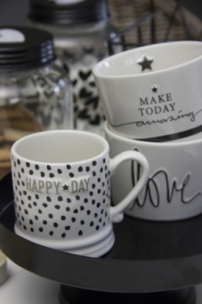 Mug white small *Black Dots-Happy Day titane*